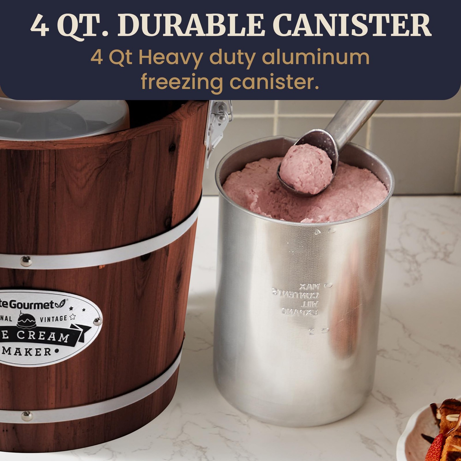 Elite Gourmet Eim418 Old Fashioned 4 Quart Vintage Walnut Wood Bucket Electric