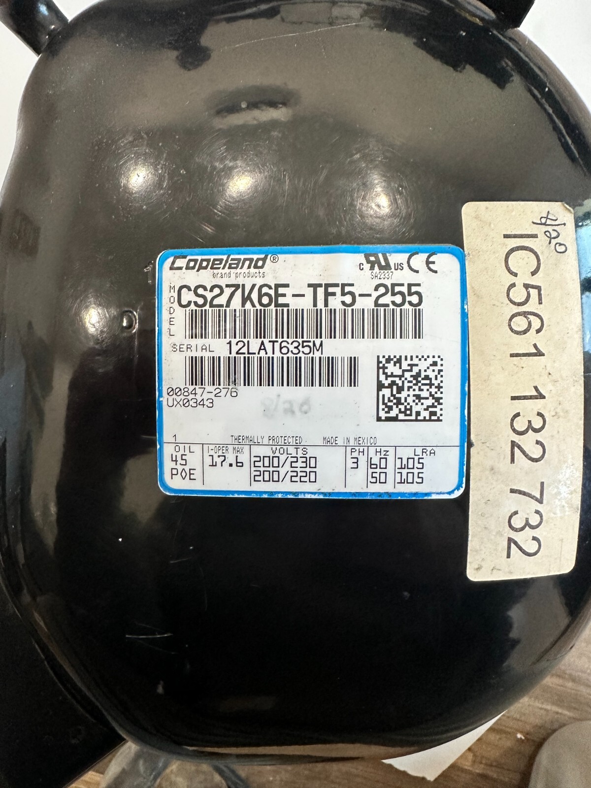 Carpigiani IC561132732 Compressor, CS27K6E-TF5 2, UF 820 E TRONIC