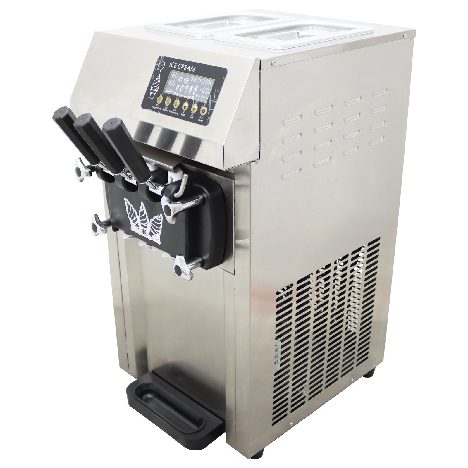 110V Three Flavors Auto Countertop Commercial Soft Serve Ice Cream Machine 1250W