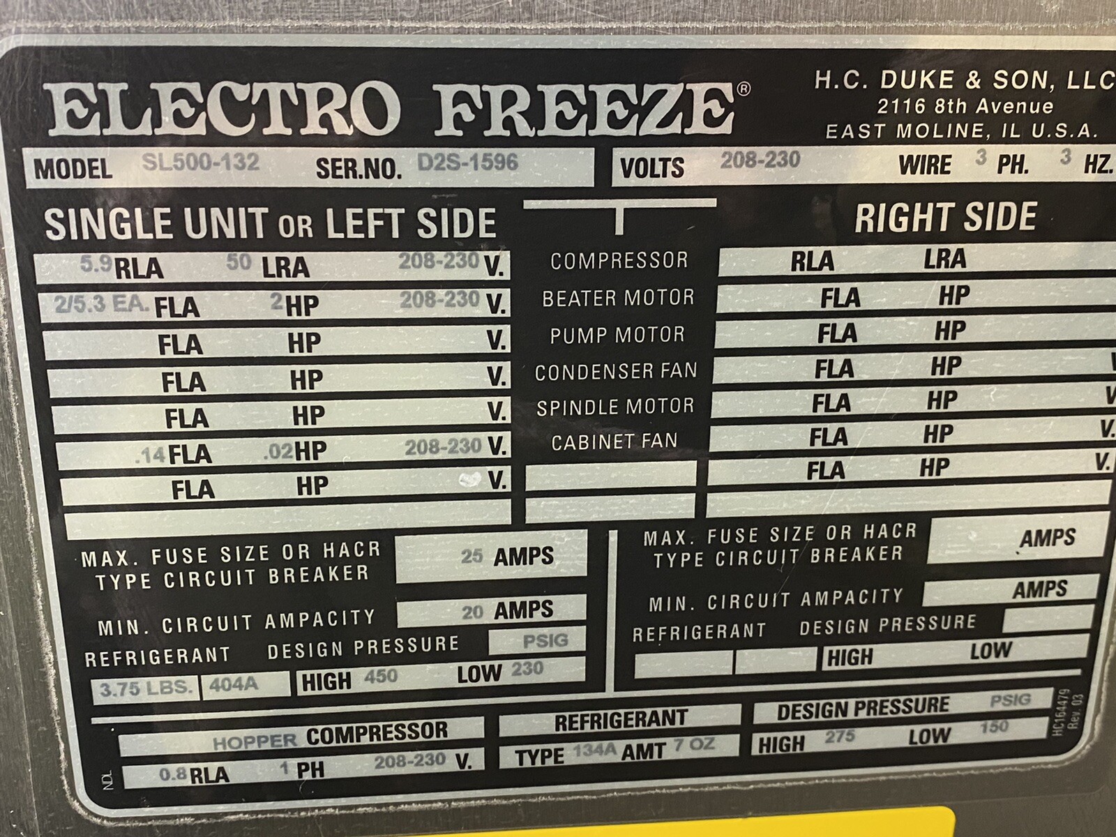 ElectroFreeze Soft Serve Ice Cream, SL 500, 3 ph., Water Cooled, 7 Available