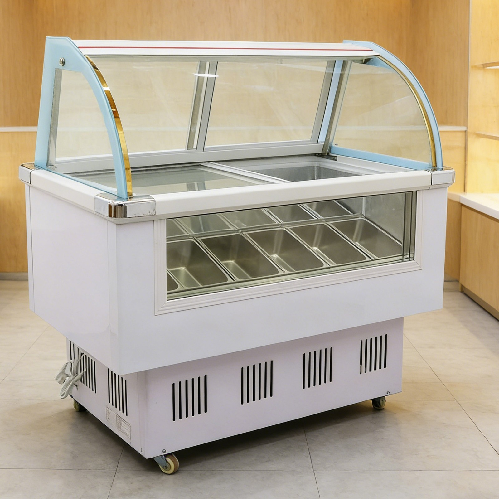 Hard Ice Cream Showcase Commercial 12 Pan Gelato Dipping Cabinet w/LED Light220V