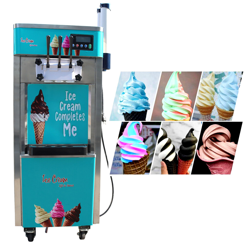3 Flavor Commercial Soft Ice Cream Making Machine Soft Cone Floor Type Movable