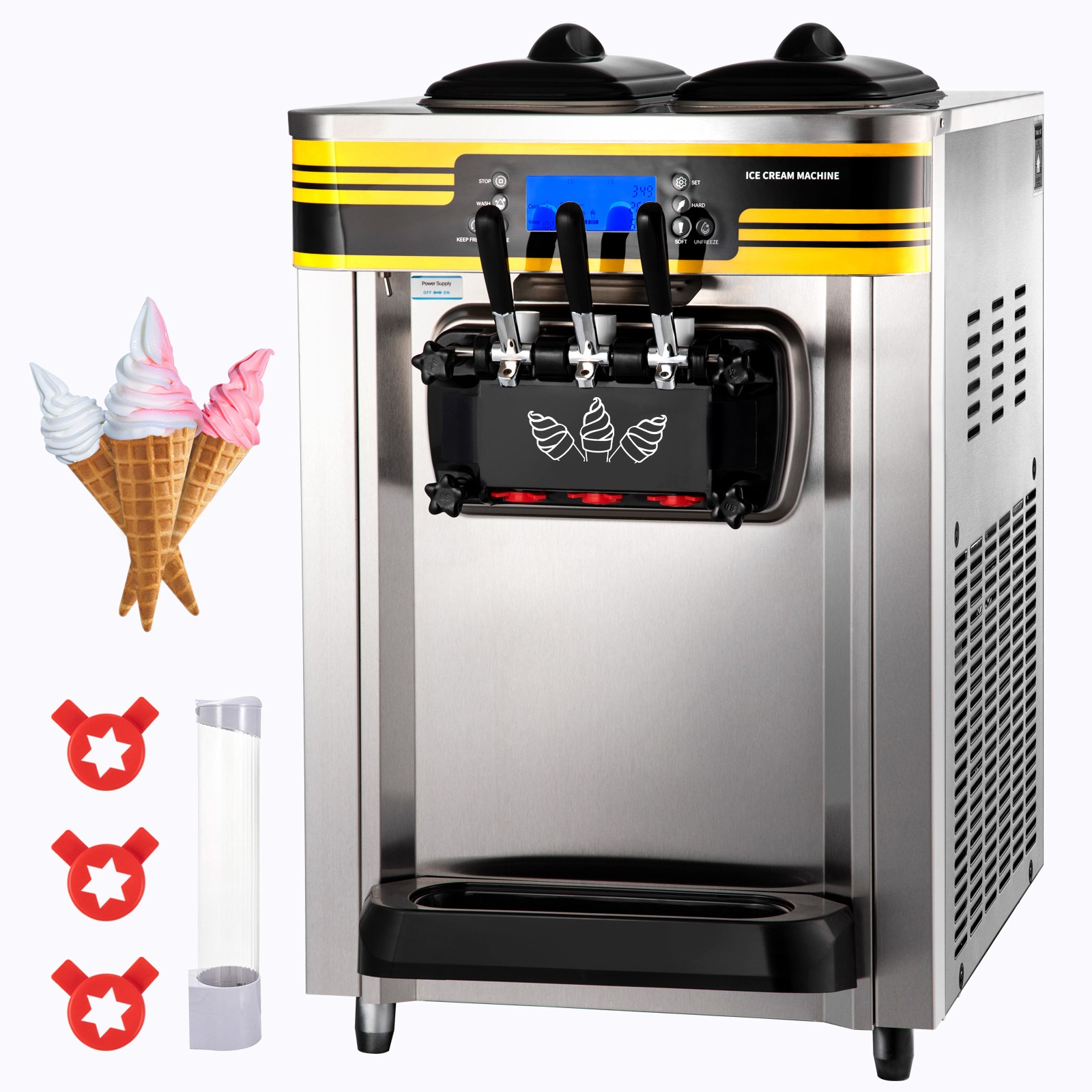 VEVOR Commercial Ice Cream Maker 22-30L/H 2350W Countertop Soft Serve Machine
