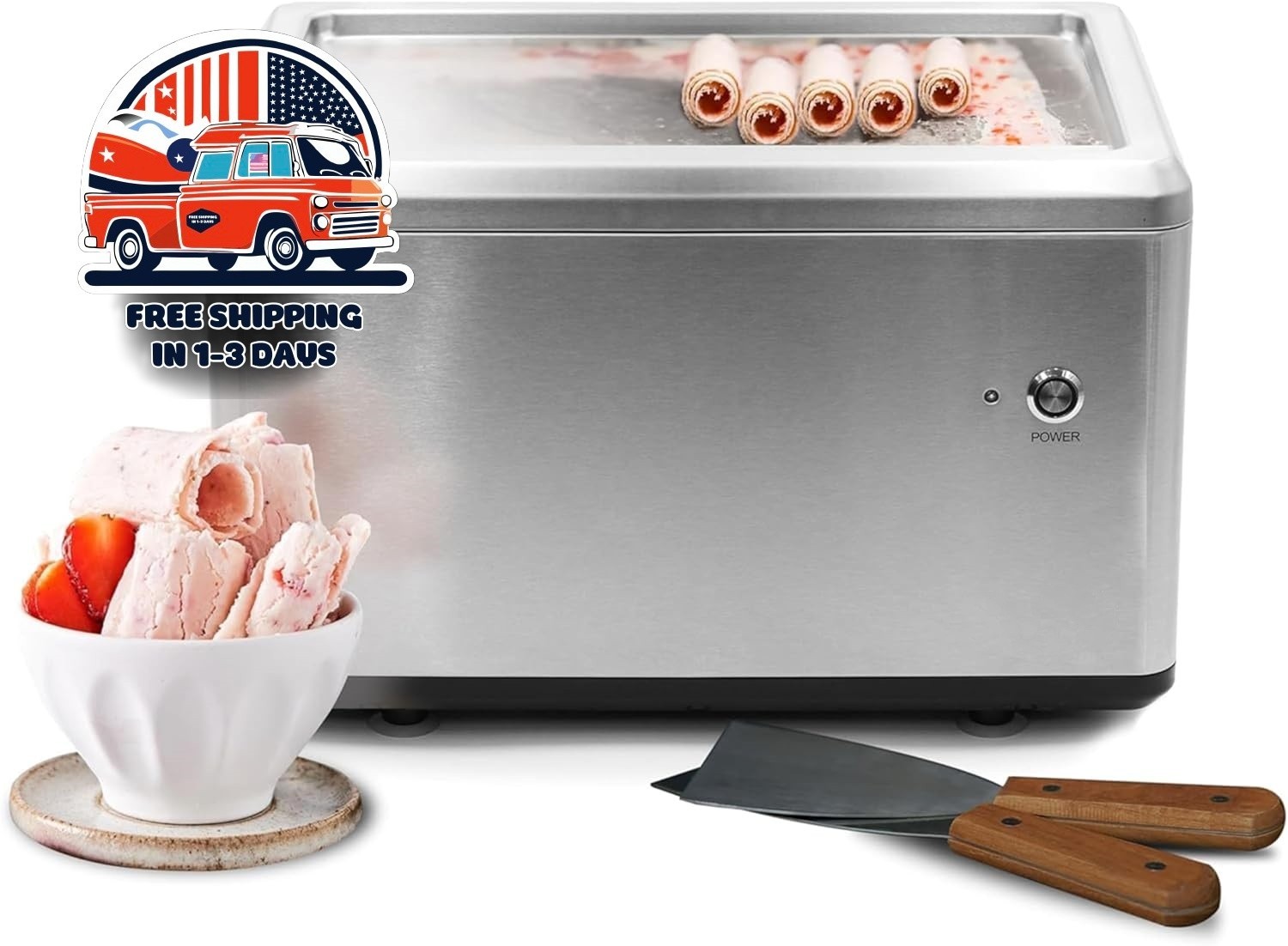 Máquina De Helado En Rollo 0.5 Qt Con Compresor Acero Inoxidable Fácil NUEVO US