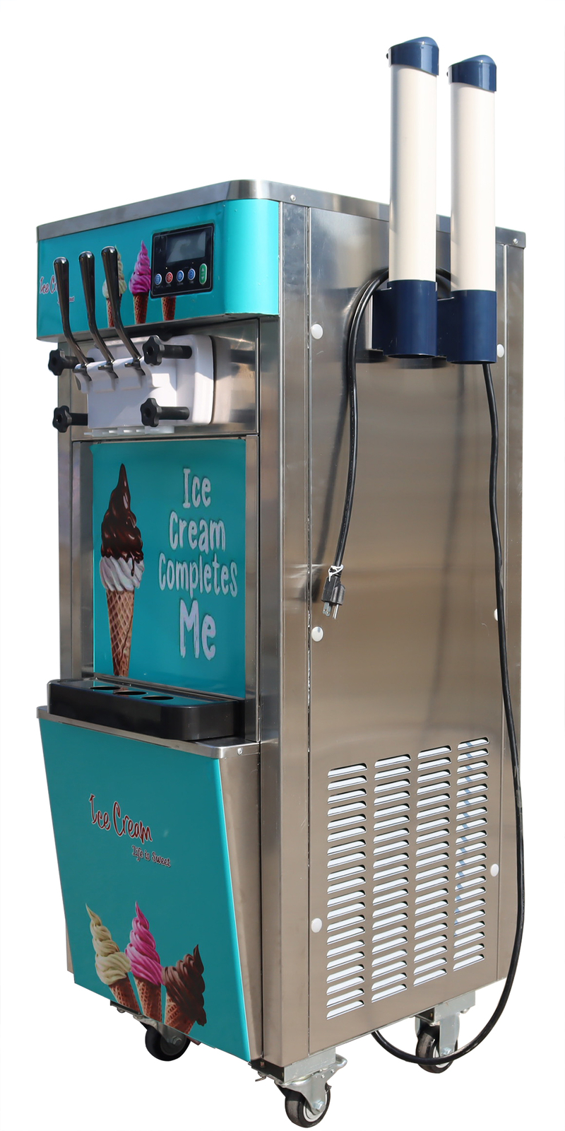 Enhanced 3 Head Soft Ice Cream Machine Floor-Standing Yogurt Machine 52.7″H 110V