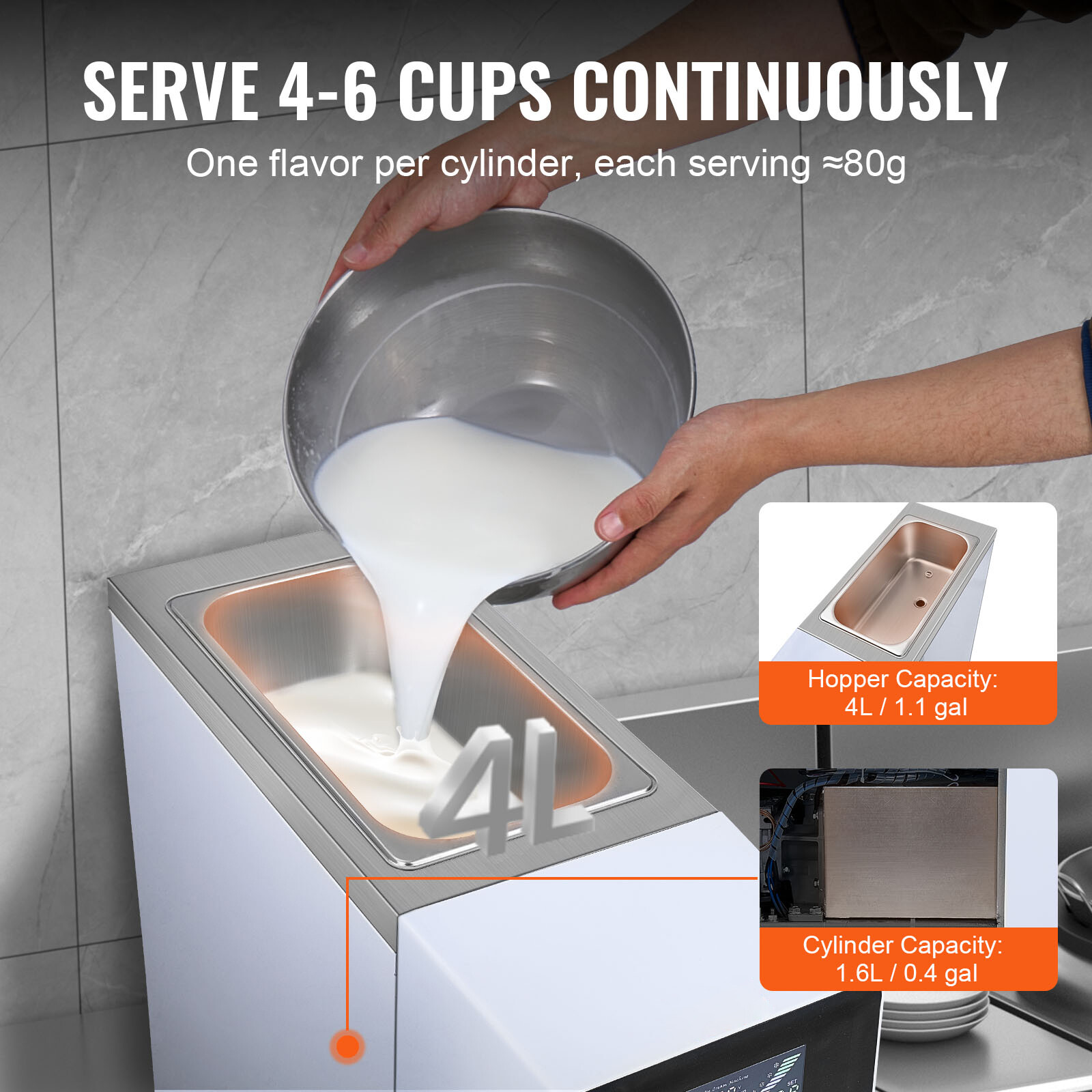 VEVOR Soft Serve Ice Cream Machine Maker 10L/H Yield Single Flavor Countertop