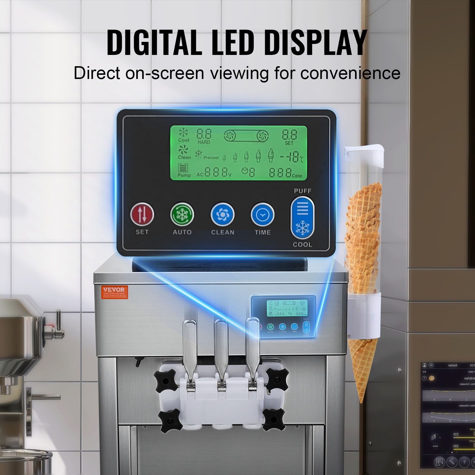VEVOR Commercial Soft Serve Ice Cream Machine 20L/H Yield 3 Flavor Countertop