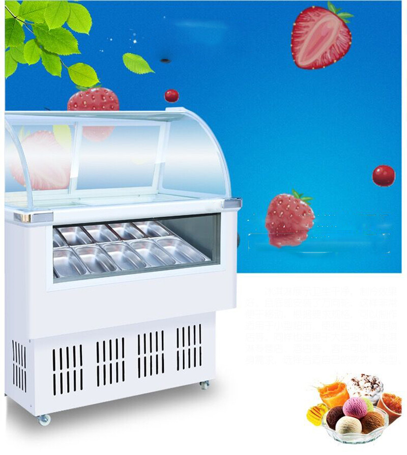 12 Pan Ice Cream Showcase & Refrigeration Machine with LED Lights 220V 170L