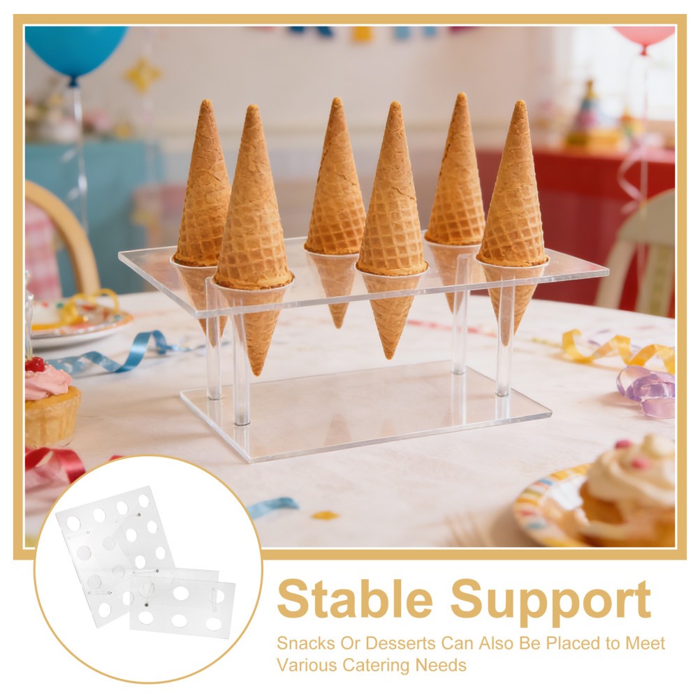 2Pcs Clear Acrylic Ice Cream Cone Serving Stand with Stable Cone Support