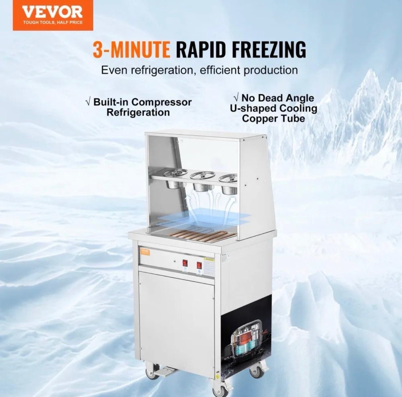 VEVOR Commercial Rolled Ice Cream Machine Single Pan, 1 Bucket CBJF-1DC-350