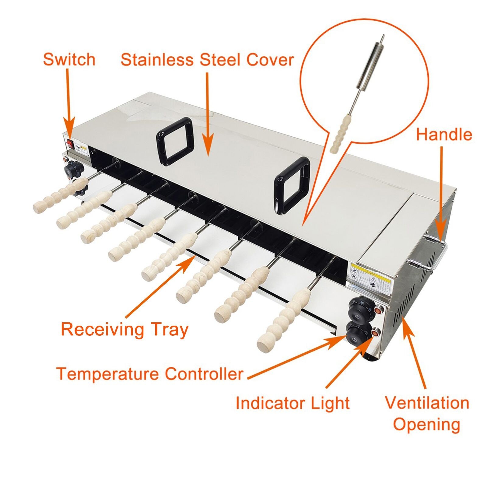 220V Chimney Cake Roll Oven Maker Electric Ice Cream Cone Machine 6KW
