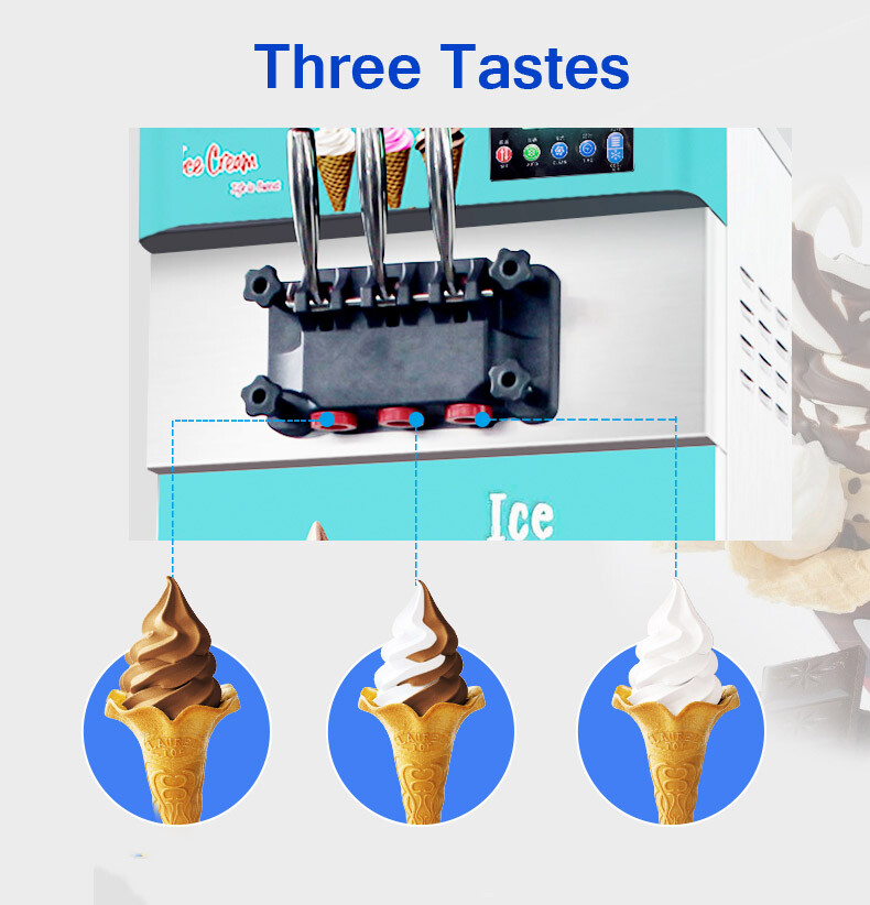3 Flavor Soft Serve Ice Cream Machine Comercial Air Cooled Ice-cream Cone Freeze