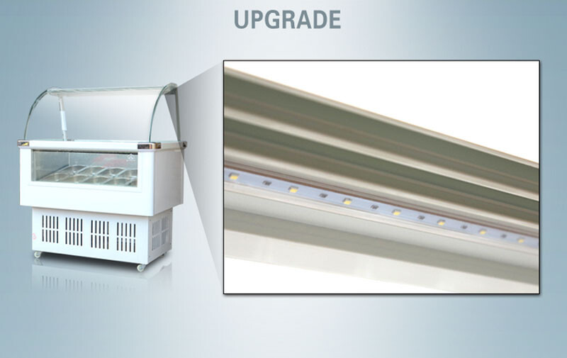 220V 12 Pan Hard Ice Cream Refrigerated Display Showcase Freezer with LED Light