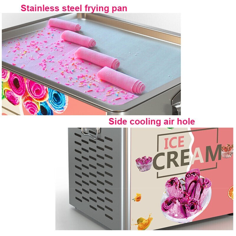 Electric Rolled Ice Cream Machine Cold Fried Yogurt Roll Fruit Milk Fry Pan