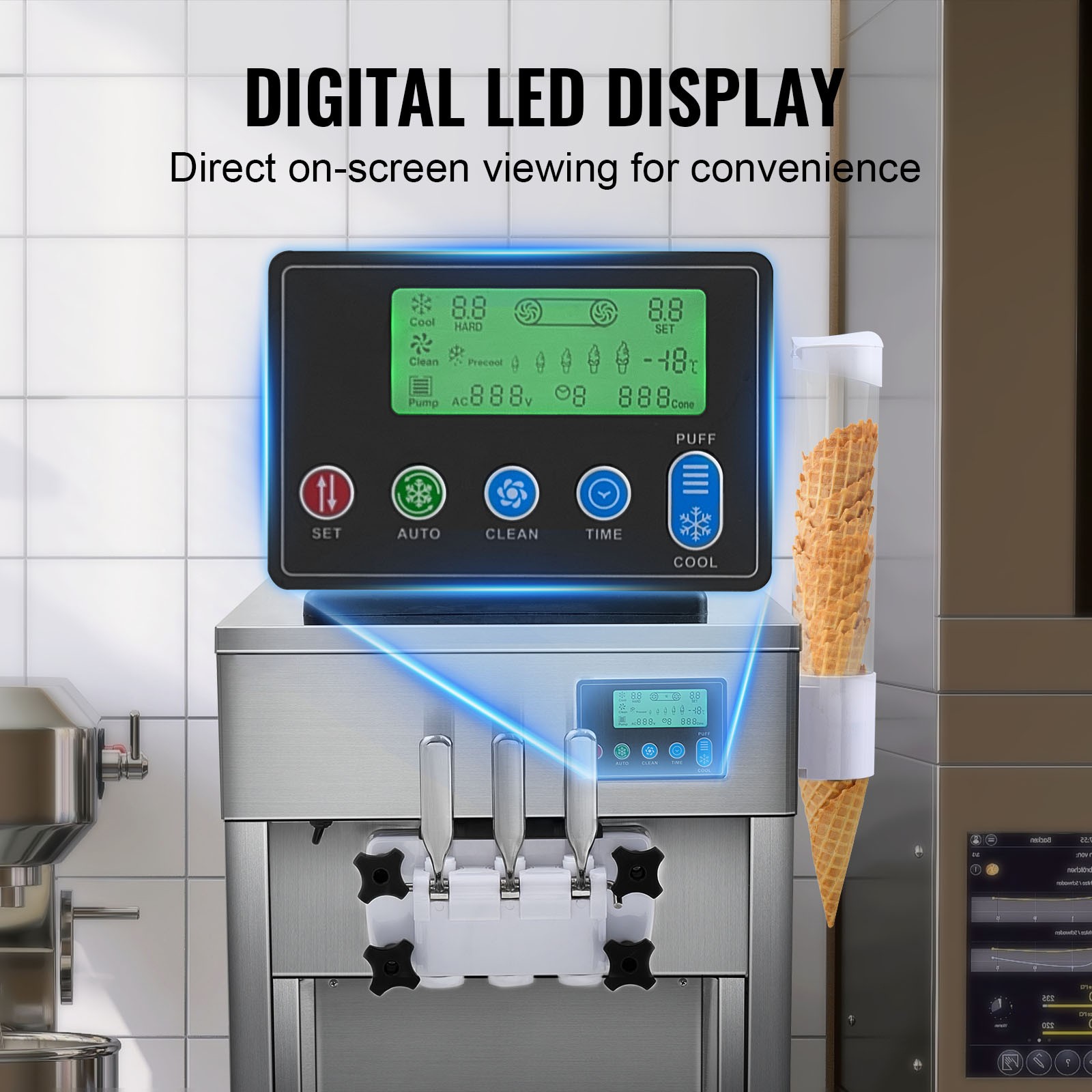 Uimoso Commercial Soft Serve Ice Cream Machine 20L/H Yield 3 Flavor Countertop