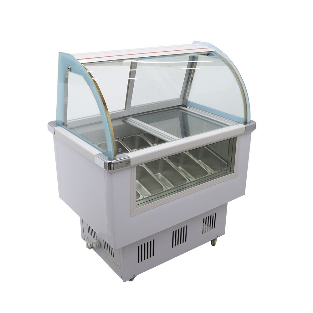 220V 10 Pan Ice Cream Showcase Hard Ice Cream Freezer Case with LED Light 180W