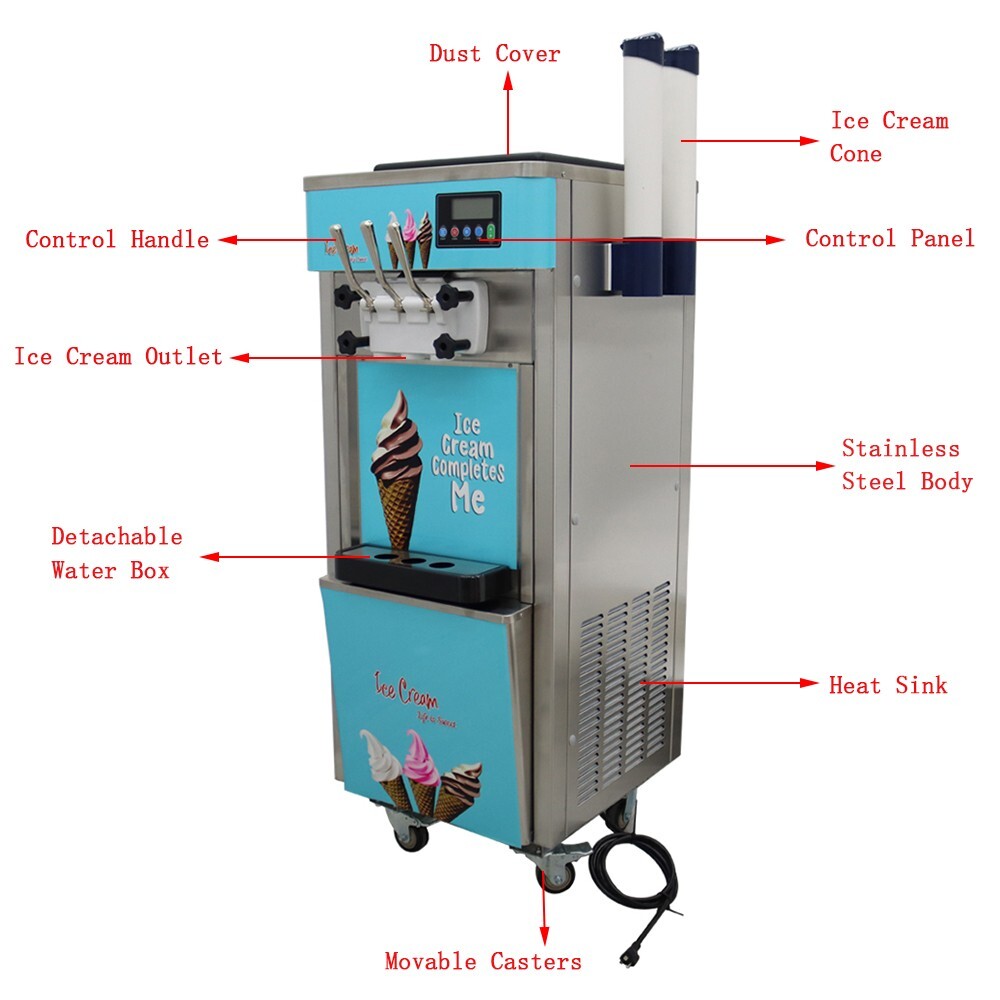 2+1 Flavors Soft Ice Cream Machine Yogurt Ice Cream Maker 110V 1800W 20-30L/H