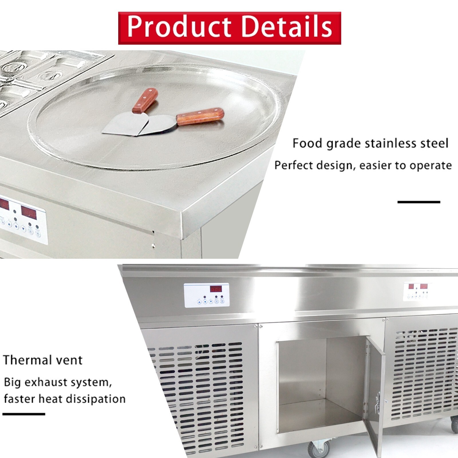 Commercial ETL fried ice cream machine double round pans-10pcs cooling tanks
