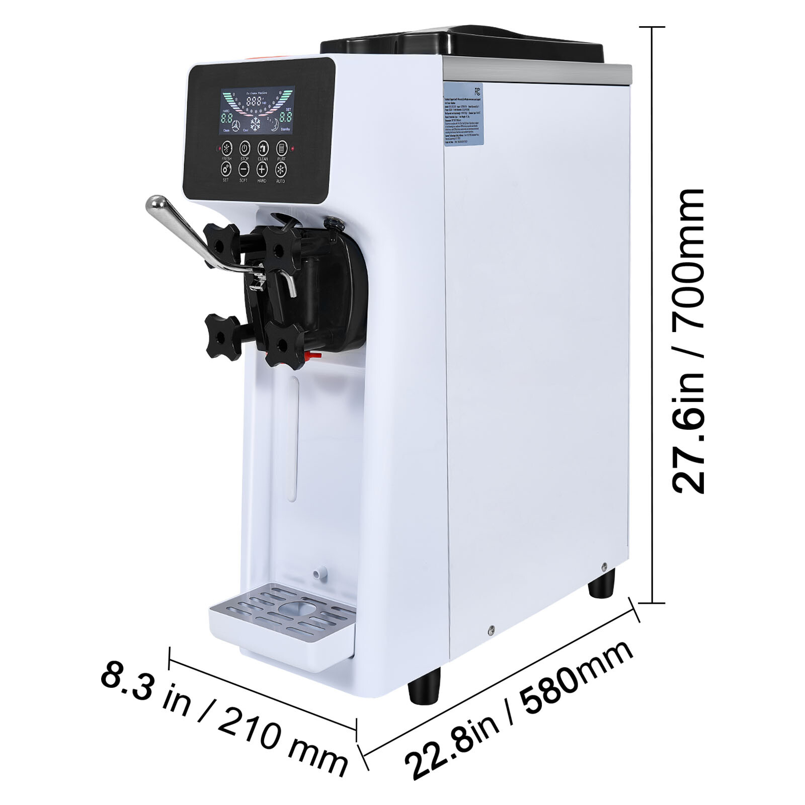VEVOR Soft Serve Ice Cream Machine Maker 10L/H Yield Single Flavor Countertop
