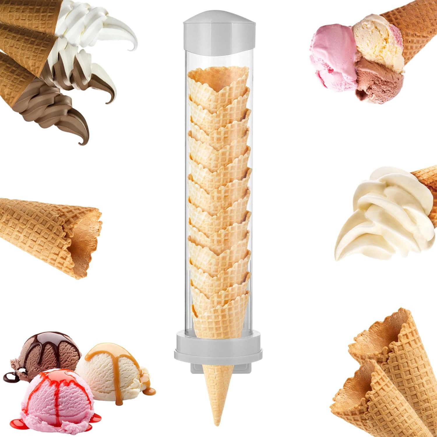 16” Resturant Ice Cream Cone Dispenser (Commercial), Fit for Most Cone & Waffle