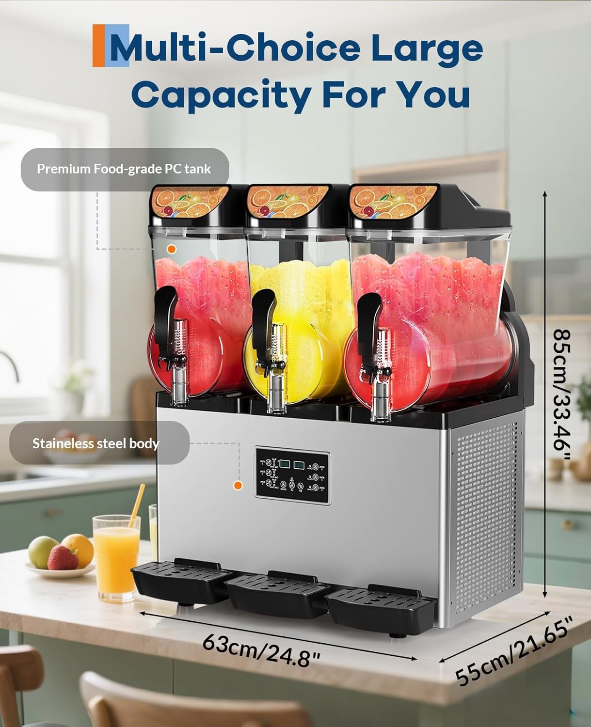 ⚡Commercial Slushy Machine 15L×3 Triple Tank, 45L Frozen Drink Machine, 180 Cups