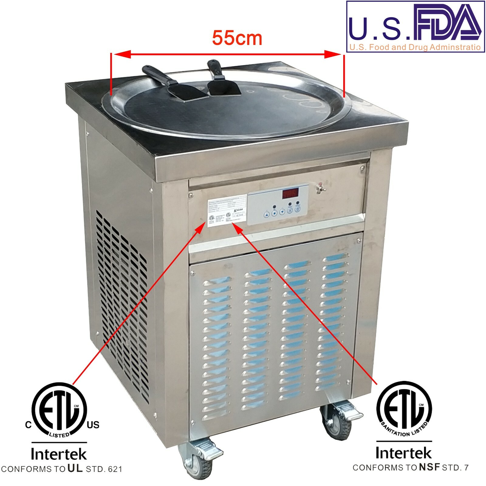 Kolice Commercial 22″ round pan fry ice cream machine rolled ice cream machine