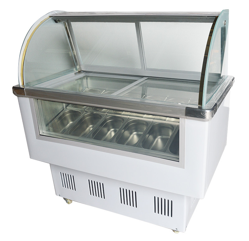 INTBUYING 220V Commercial Frozen Ice Cream Showcase Hard Ice Cream Cabinet 12Pan