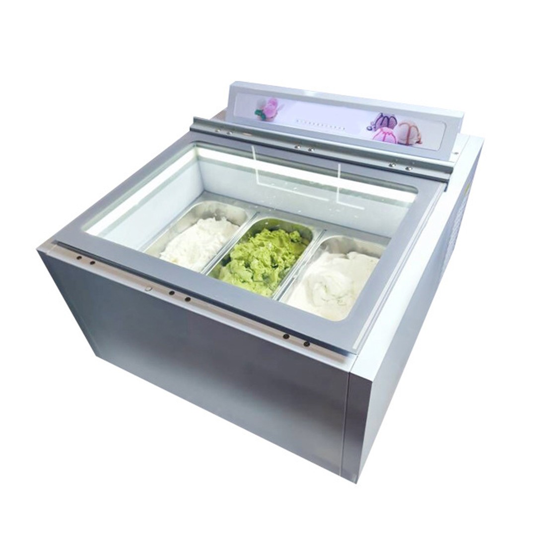 USA Kolice Ice Cream Dipping Cabinet Showcase Freezer with 3 Pans, Auto Defrost