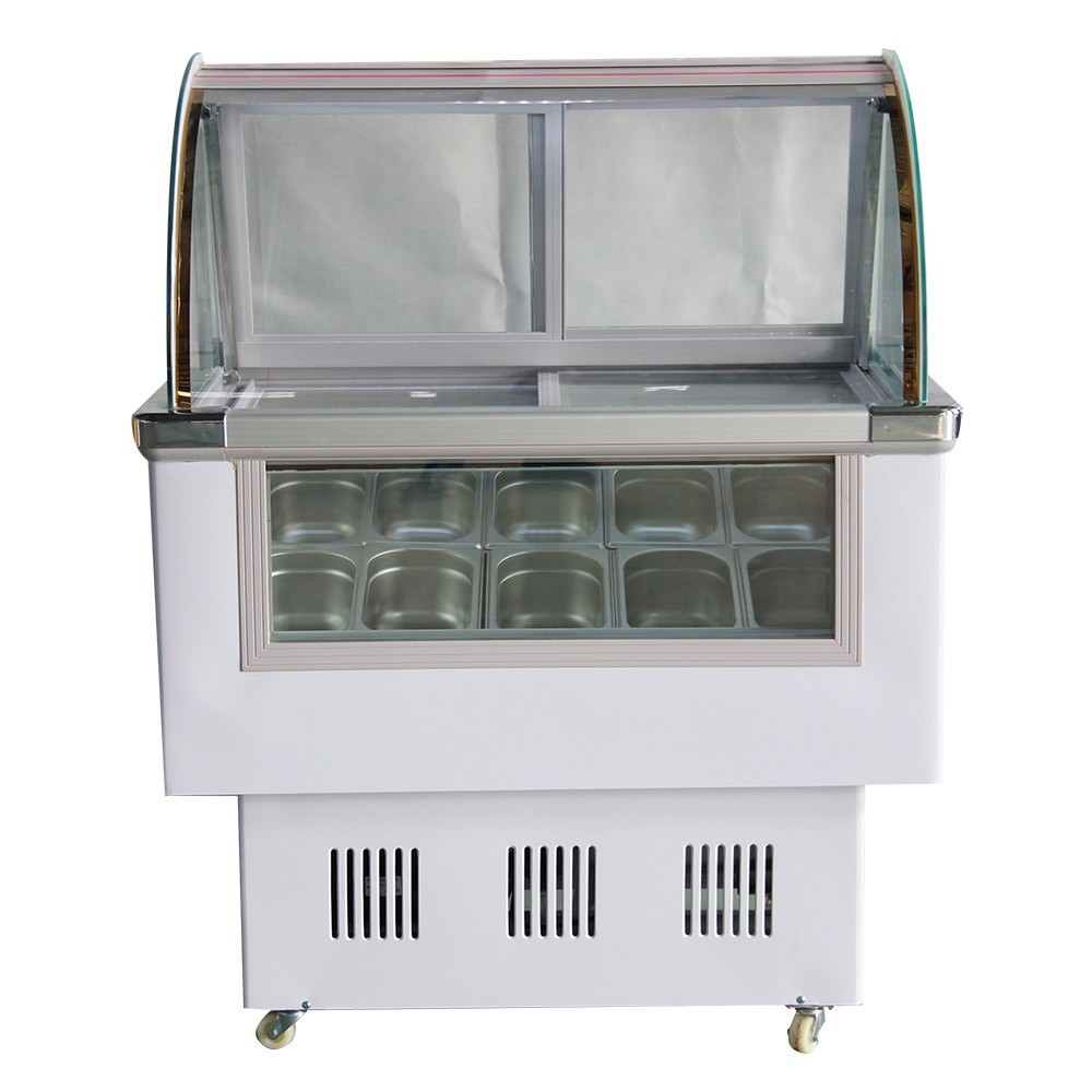 220V 10PAN Ice Cream Showcase Gelato Display Case Freezer LED Light Large Window