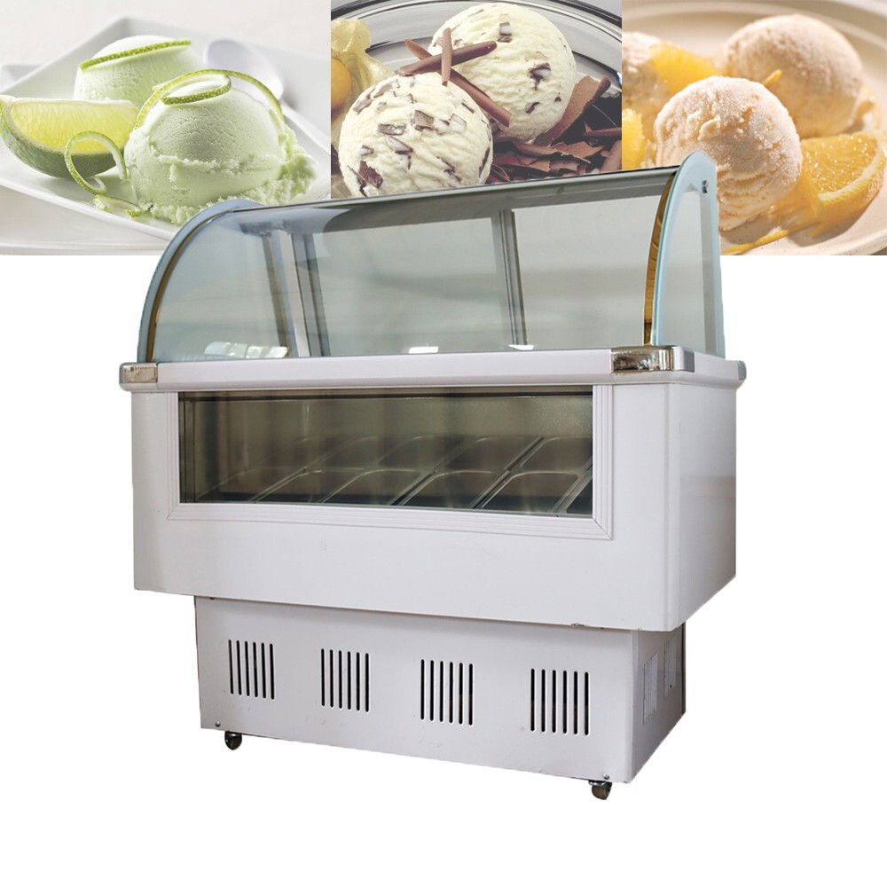 220V Commercial 12 Pan Hard Ice Cream Showcase with LED Light 215W 170L 210041