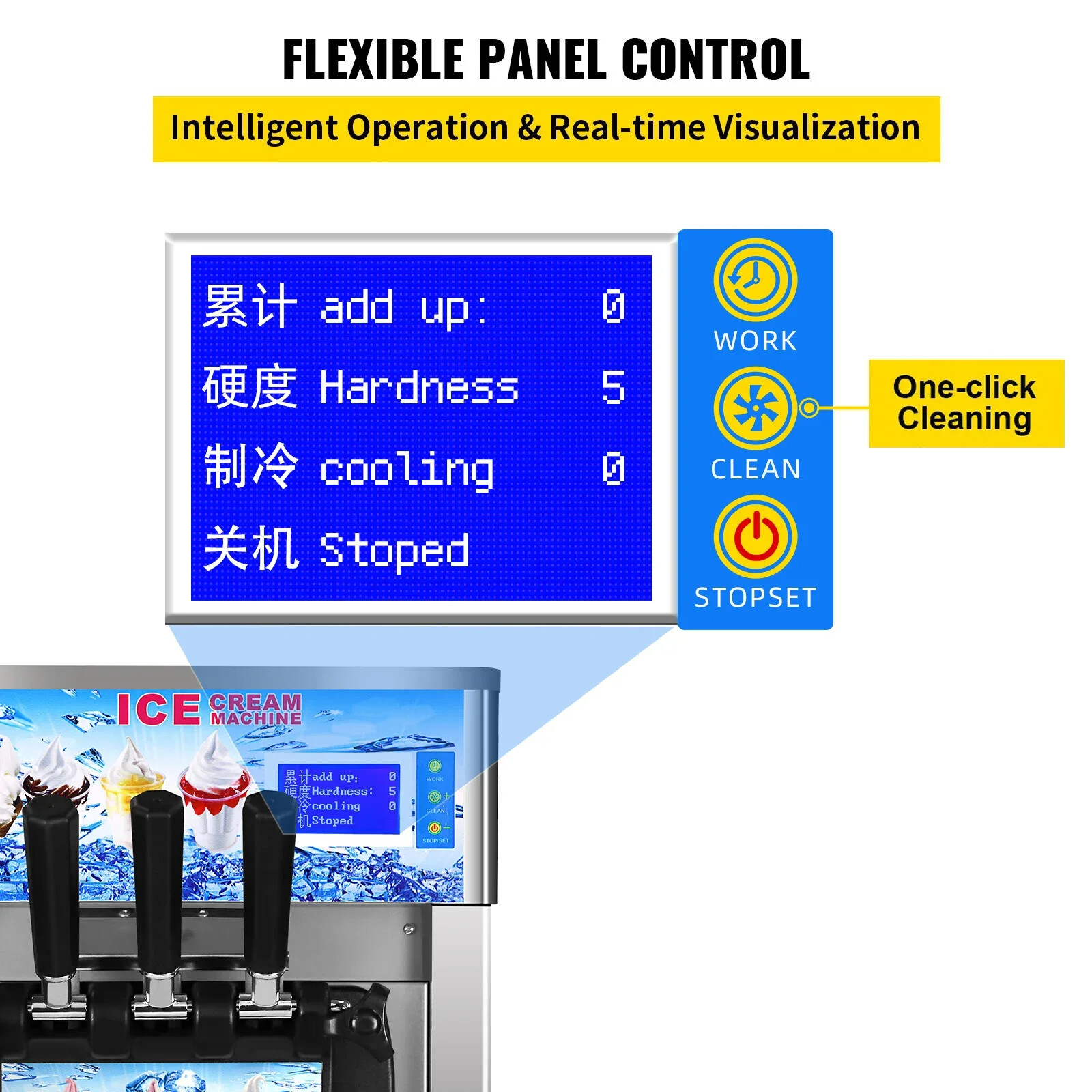 18L/H Maker 3 Flavors Home Commercial Ice Cream Machine Countertop Soft Serve