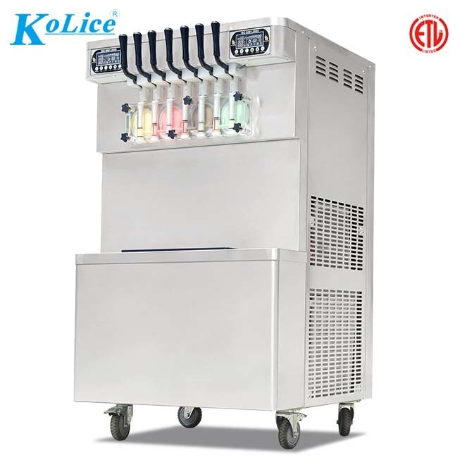 Commercial 4+3 mixed flavors soft ice cream machine upper tanks refrigerated