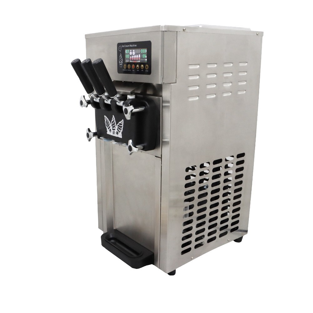 3 Flavor Soft Serve Ice Cream Machine Countertop 3.5L Two Hopper for Overnight