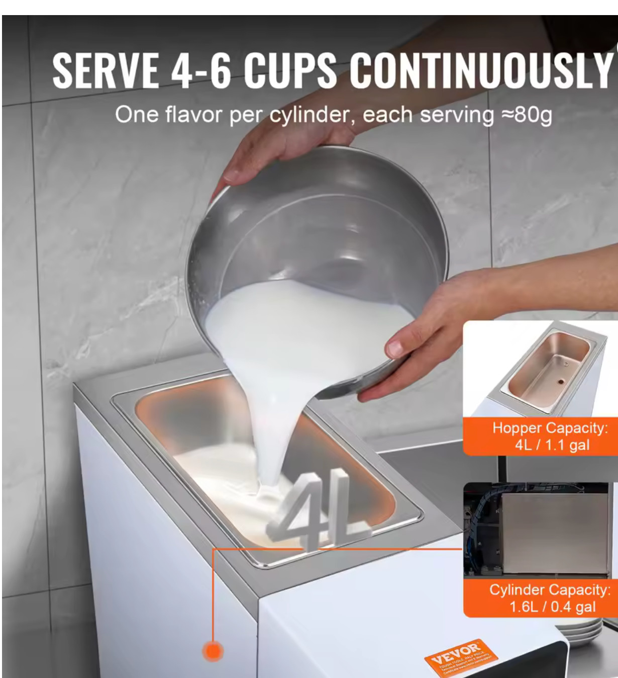 TECSPACE 10-20L/H Commercial Soft Ice Cream Machine 1300W Frozen Yogurt Maker