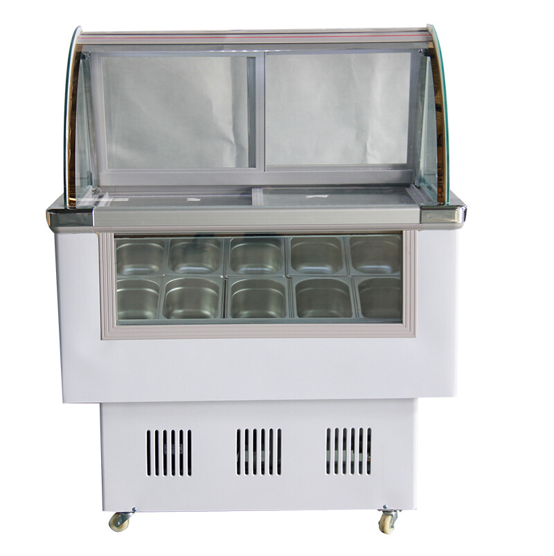 220V 10 Pan Ice Cream Cabinet Refrigerator Display Case Showcase Gelato Freezer