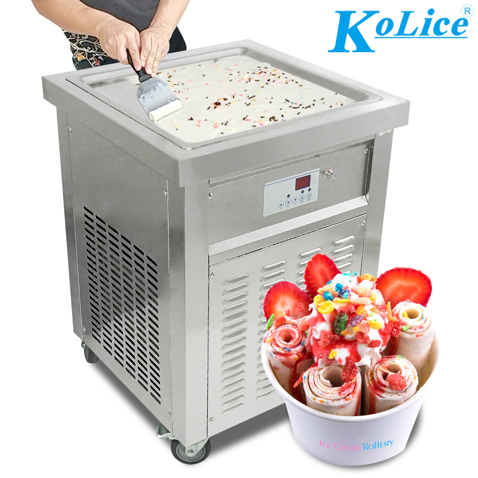 Kolice ELT fried ice ceram machine,rolled ice cream machine 21”x21” square pan