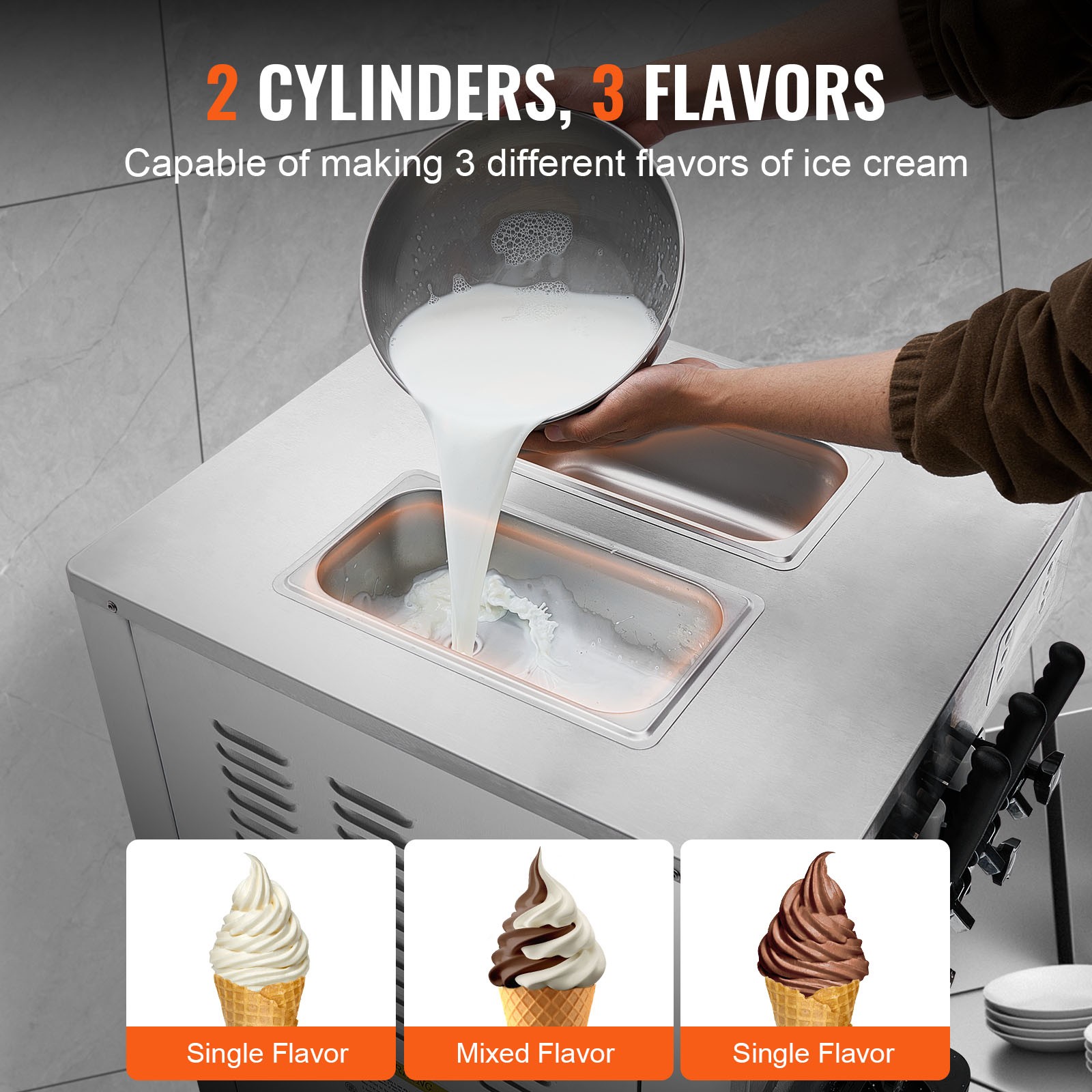 Uimoso Commercial Soft Serve Ice Cream Maker, 3-Flavors, 21-31 L/H Capacity