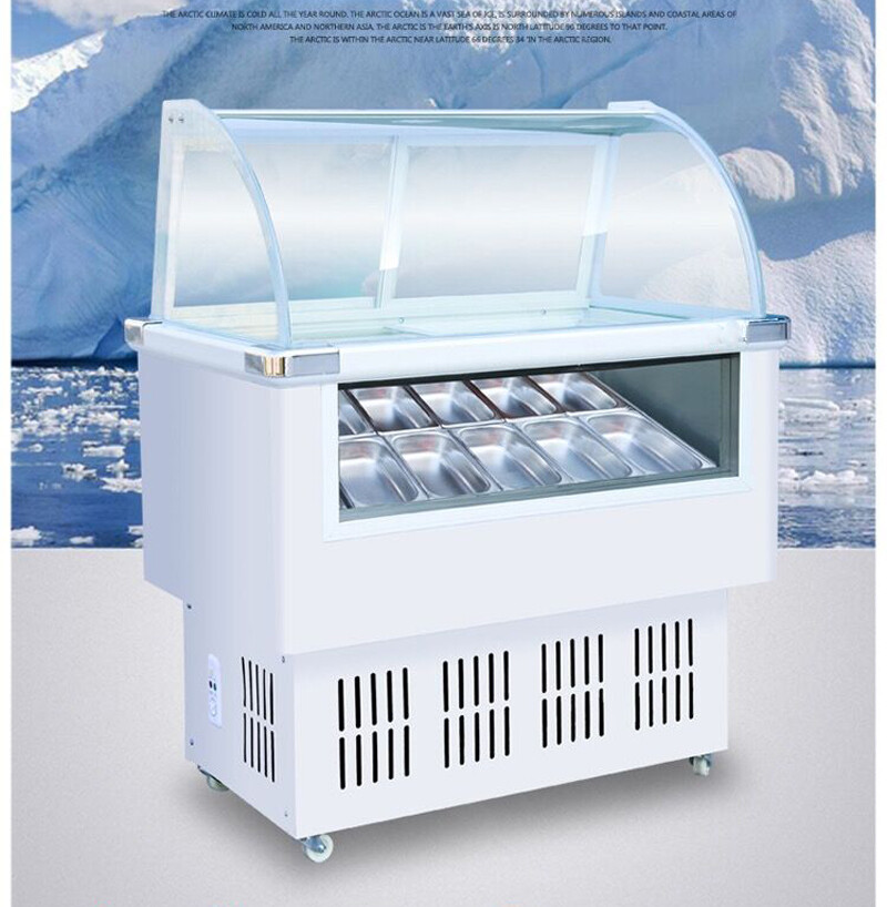 12 Pan Ice Cream Showcase & Refrigeration Machine with LED Lights 220V 170L