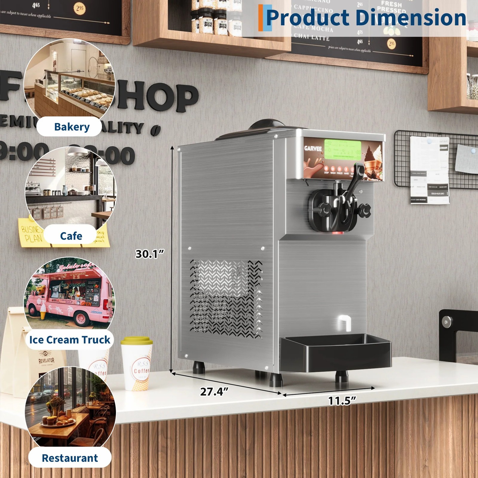 1500W Single Flavor Soft Serve Ice Cream Machine 5.3-7.4 Gal/H LED Self-Cleaning