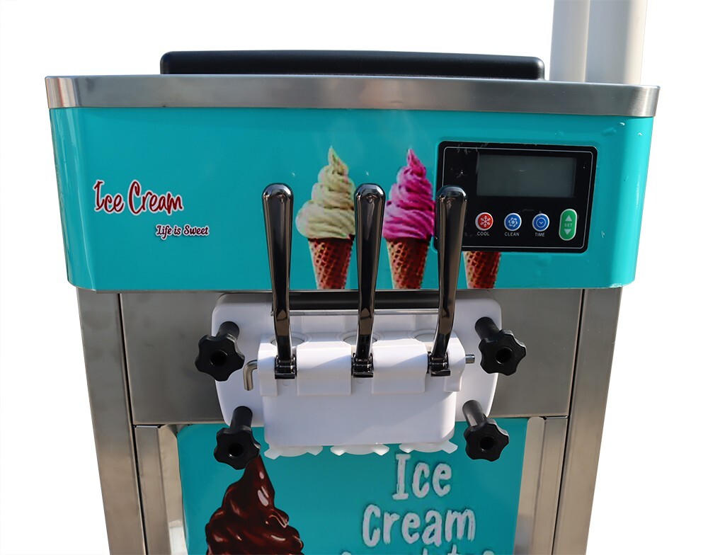 110V 3-Head Vertical Soft Ice Cream Machine LCD Digital 20-30L/h Output 1800W