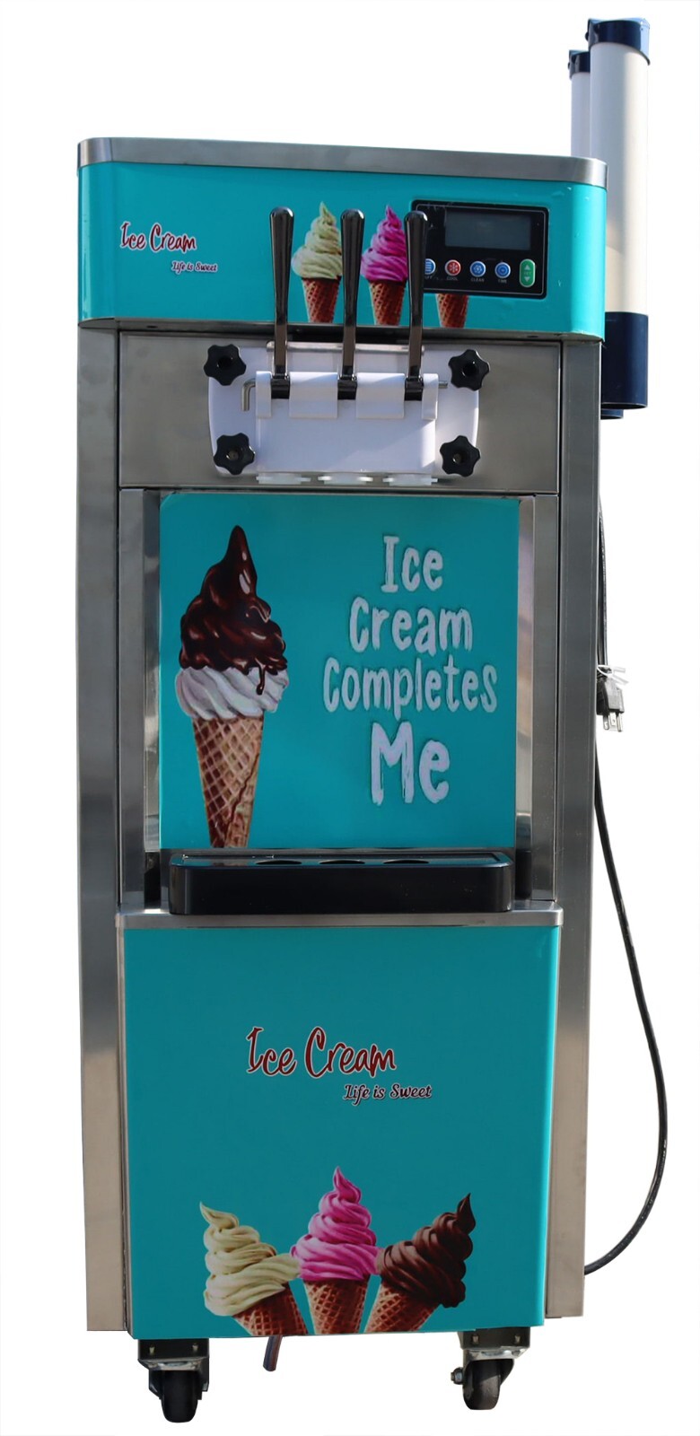 Movable 3 Head Soft Ice Cream Machine 20-30L/h Output 110V 1800W Easy to Clean