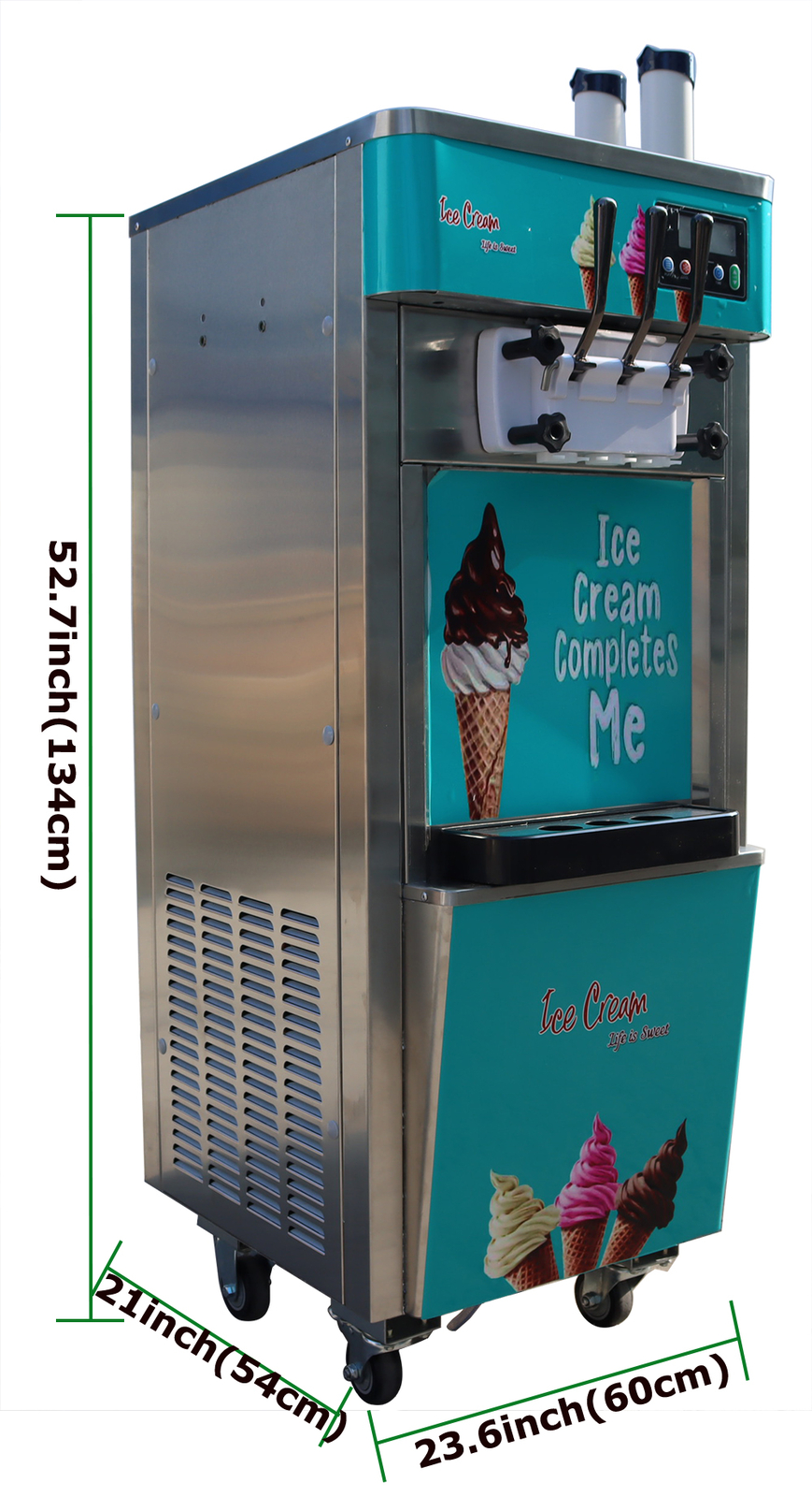 Enhanced 3 Head Soft Ice Cream Machine Floor-Standing Yogurt Machine 52.7″H 110V