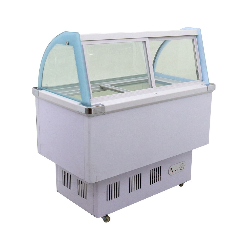 12 Pan Ice Cream Showcase Tempered Glass Freezer Display with LED Light 220V