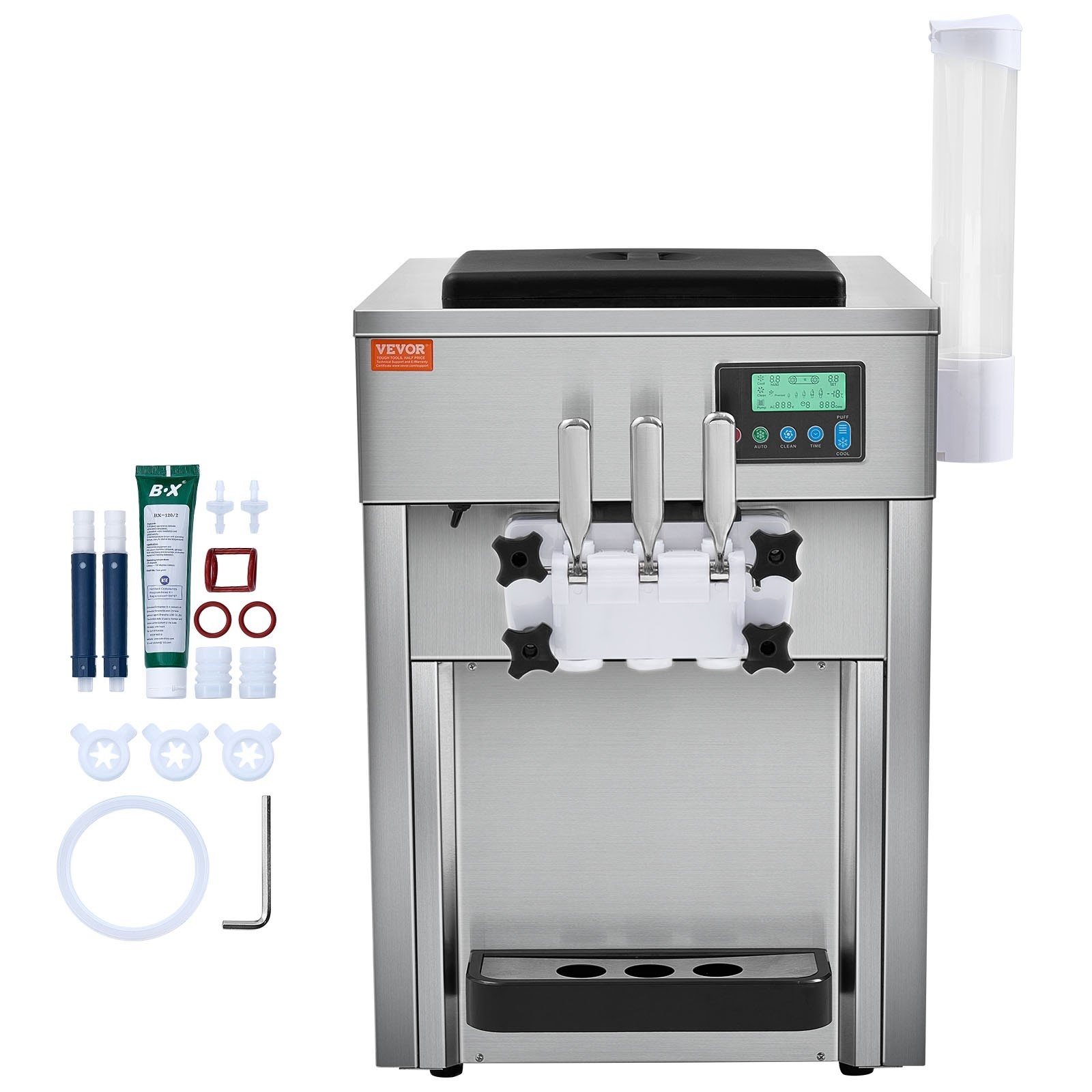 VEVOR Commercial Soft Serve Ice Cream Machine 20L/H Yield 3 Flavor Countertop