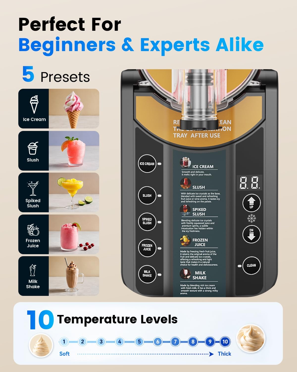 68 Oz Slushie Machine Soft Serve Ice Cream Milkshak Frozen Drink 5 Preset Modes