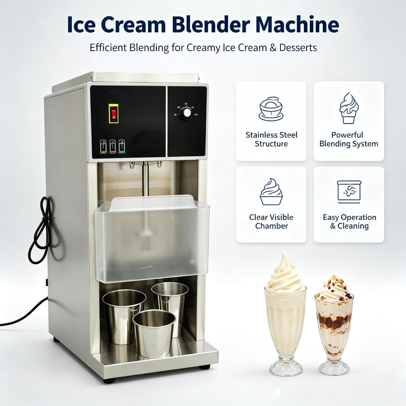 Ice Cream Blender Machine 110V w/ 3 Round Stainless Steel Molds Creamy Ice Cream