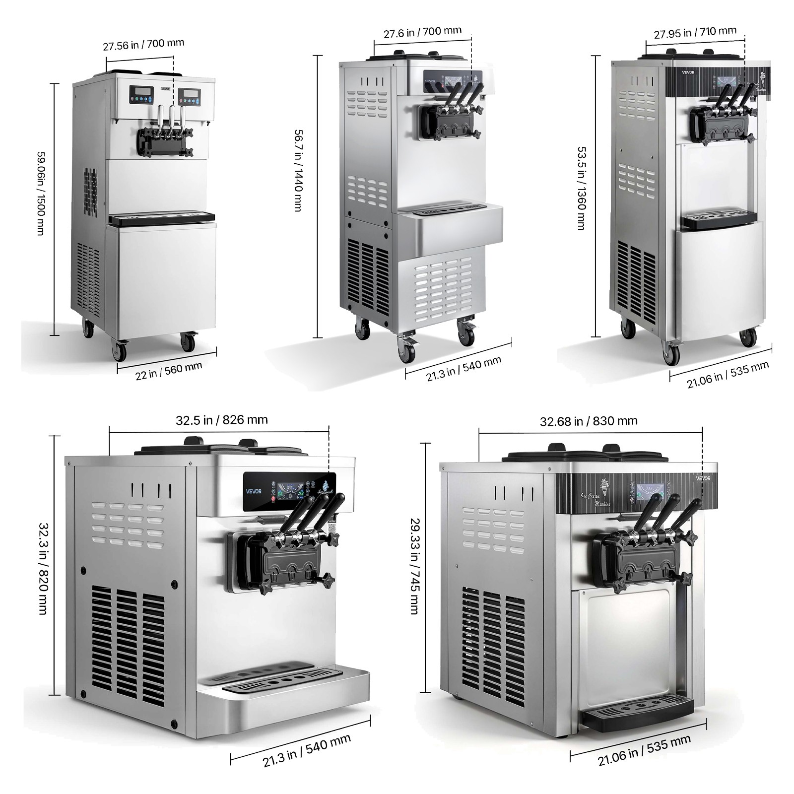 VEVOR Commercial Ice Cream Machine 2200W Pre-Cooling Ice Cream Maker 3 Flavors