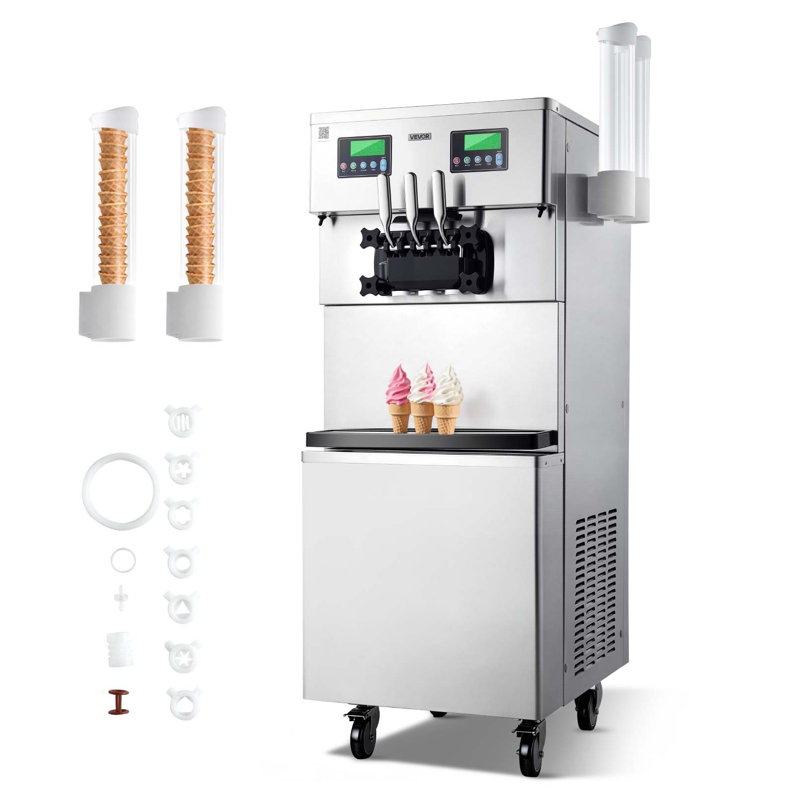 VEVOR Commercial Ice Cream Machine 2200W Pre-Cooling Ice Cream Maker 3 Flavors
