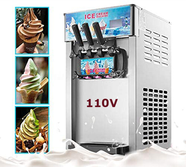 TECHTONGDA 3 Flavor Soft Serve Ice Cream Machine Frozen Cone Yogurt Maker 110V