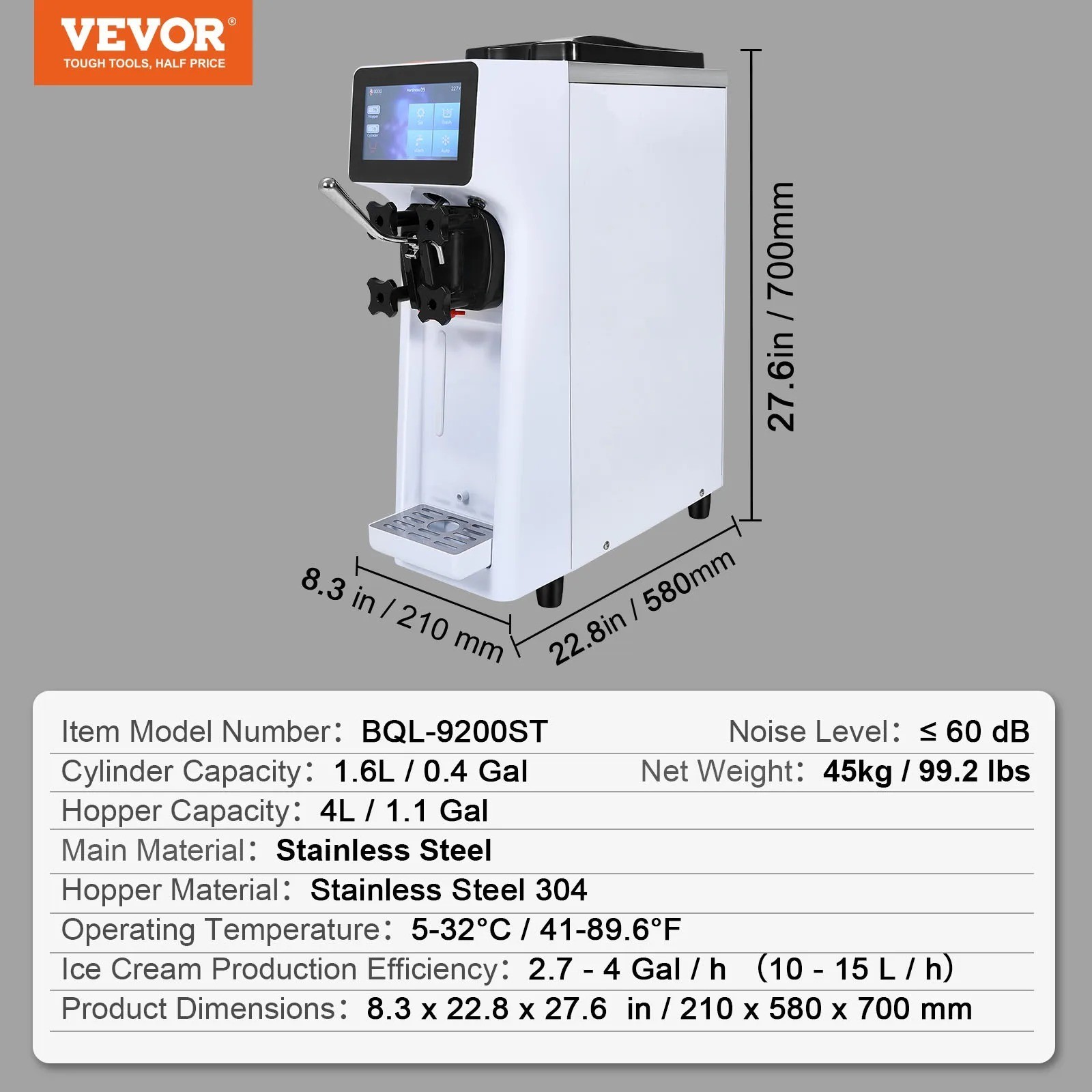 Commercial Ice Cream Maker, 10-20L/H Yield, 1000W Countertop Soft Serve Machine